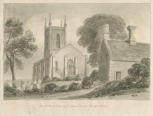 Ipstones kyrka: sepiateckning av John Chessell Buckler