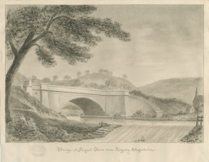 Kingsley - Bridge at Froghall: sepiateckning, 1841 av John Chessell Buckler