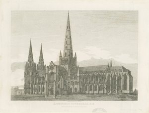 Lichfield Cathedral - South East View: gravyr, och [c 1820] (tryck) av John Chessell Buckler