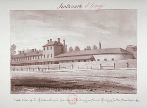 Norrvy av Philanthropic Society Institution på London Road, Southwark, London, 1827 av John Chessell Buckler