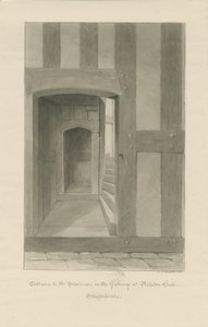 Pillaton Hall - Interiör av Gatehouse: sepia ritning av John Chessell Buckler