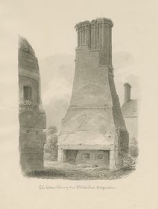 Pillaton Hall - Köksskorsten: sepia ritning av John Chessell Buckler