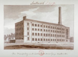 Pin manufactory nära London Road, Southwark, London, 1827 av John Chessell Buckler