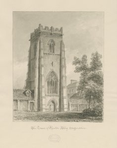 Ranton Abbey [Priory] - Tornet: sepiateckning av John Chessell Buckler