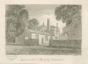 Rugeley Town - Grammar School: sepiatvättteckning, 1824 av John Chessell Buckler