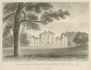 Sandon Hall: sepiatvättteckning av John Chessell Buckler