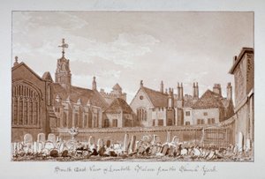 Sydostvy över Lambeth Palace från kyrkogården, London, 1828 av John Chessell Buckler