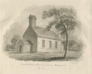 Stafford - Marston Chapel: sepiateckning (vinjeterad) av John Chessell Buckler