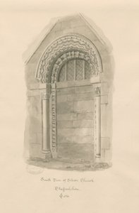 Stowe Church - South Door: sepiateckning av John Chessell Buckler
