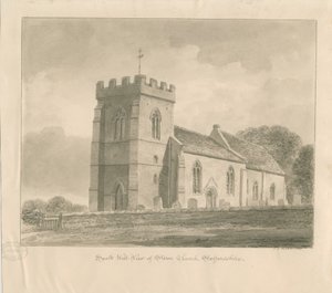 Stowe kyrka: sepia tvätt ritning av John Chessell Buckler