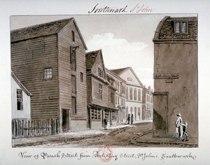 Utsikt över Parish Street och Artillery Street, Bermondsey, London, 1828 av John Chessell Buckler