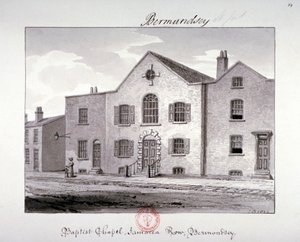 Utsikt över baptistkapellet på Jamaica Row, Bermondsey, London, 1826 av John Chessell Buckler