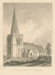 Weston-on-Trent Church: sepiateckning av John Chessell Buckler