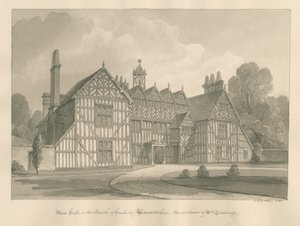 Worcestershire - Hanbury - Meer Hall: sepiateckning av John Chessell Buckler