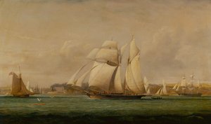 En Top Sail Schooner, Två Royal Yacht Squadron Cutters och ett amerikanskt handelsfartyg (olja)