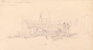 Ritning av Round Tower, Portsmouths hamn av John Christian Schetky