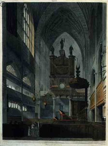 Inre av klostret, från "Bath Illustrated by a Series of Views", graverad av John Hill (1770-1850), pub. av William Miller