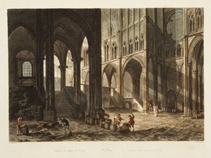 Interiör av kyrkan St. Denis, illustration från Versailles, Paris och Saint Denis, pub. 1805 (akvatint)