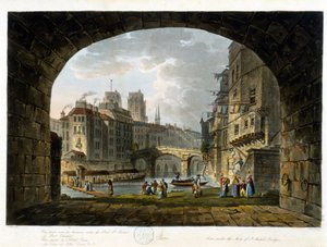 Paris: Pont de Chatelet och och Hotel Dieu - i ""Paris vu par J.C. Mattes"", red. Miller, London av John Claude Nattes