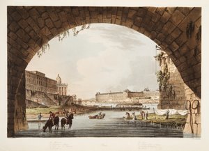 Louvren; Myntverket; College of the 4 Nations; Återträffens bron, illustration från Versailles, Paris och Saint Denis, pub. 1805 (akvatint) av John Claude Nattes
