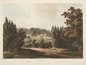 The Residence of Rousseau, illustration från Versailles, Paris och Saint Denis, pub. 1809 (akvatint) av John Claude Nattes