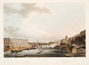 Louvren; Pont Neuf; College of the 4 Nations; Voltaires Quay, illustration från Versailles, Paris och Saint Denis, pub. 1805 (akvatint) av John Claude after Nattes