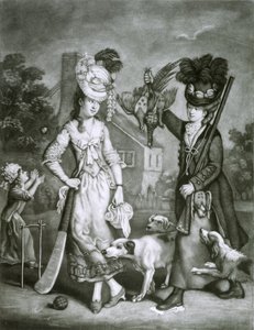 Miss Wicket and Miss Trigger, 1778 (mezzotint) av John Collet