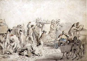 Street Scene (penna och bläck med akvarell på papper) av John Collet