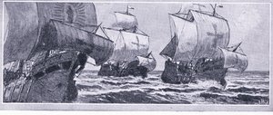 Henry Hudsons sista resa-1610. Kasta i drift av en myterisk besättning, Newnes Pictorial Knowledge publicerad av Newnes, ca 1950-talet av John Collier