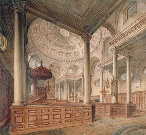 Interiörvy av Church of St Stephen Walbrook, City of London, 1811
