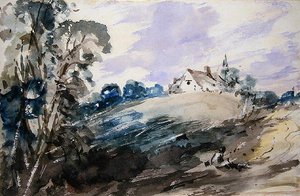 A Cottage on a High Bank (akvarell på papper) av John Constable