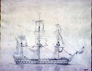 A Man-o-war (grafit på papper) av John Constable
