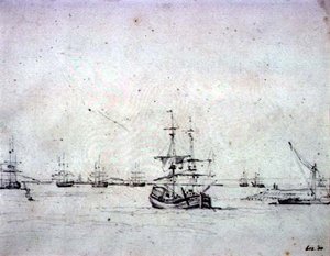 En brigg för ankar och annan sjöfart i Themsen (grafit på papper) av John Constable