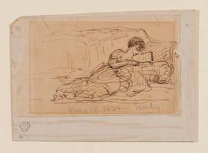 Konstnärens dotter, Emily, liggande på en soffa och läser, 18 maj 1834 av John Constable