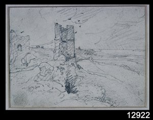 Stugor på en hög bank, 1834 av John Constable