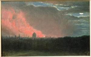 Brand i London sett från Hampstead (olja på papper på panel) av John Constable