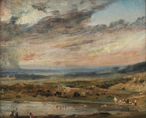 Hampstead Heath, med damm och badare av John Constable