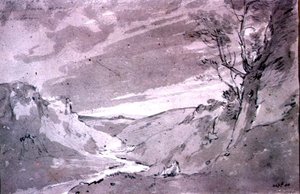 On the Dove nära Buxton, 1801 (penna och sepiatvätt) av John Constable