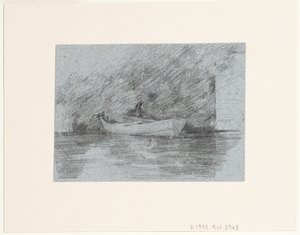 Roddbåt förtöjd under en bank av John Constable
