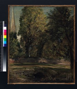 Salisbury Cathedral ses ovanför den nära väggen av John Constable