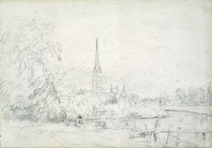 Salisbury Cathedral från nordväst, 1829 (grafit på papper) av John Constable