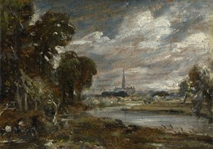 Salisbury Cathedral från floden Nadder, ca 1829 av John Constable