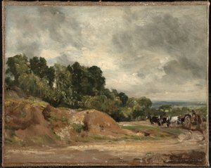 Sandbankar och en kärra med hästar på Hampstead Heath av John Constable