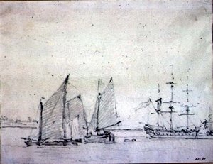 Frakt i Themsen (grafit på papper) av John Constable
