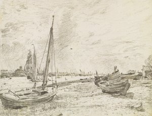 Frakt på Themsen, ca 1818 (grafit på papper) av John Constable