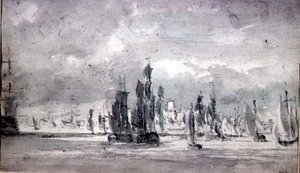 Frakt under en molnig himmel i Themsen (grafit på papper) av John Constable