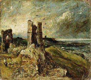 Skitse af Hadleigh Castle (recto) (olie på mølleplade) sved av John Constable