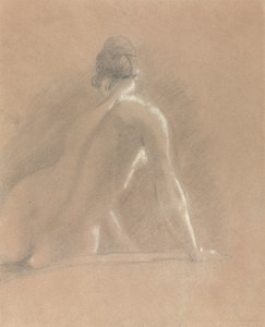 Studie av en kvinnlig naken, sedd bakifrån (krita på papper) av John Constable