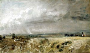 Utsikt över Hampstead Heath (olja på duk) av John Constable