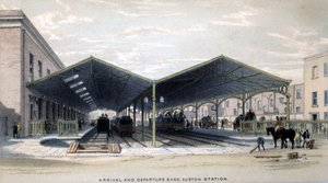 Ankomst- och avgångsskjul, London, 1839 av John Cooke Bourne